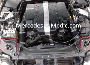 mercedes benz hood latch location