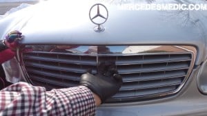 pull mercedes hood handle to pop hood